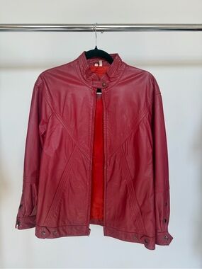 Red Leather Bomber Jacket